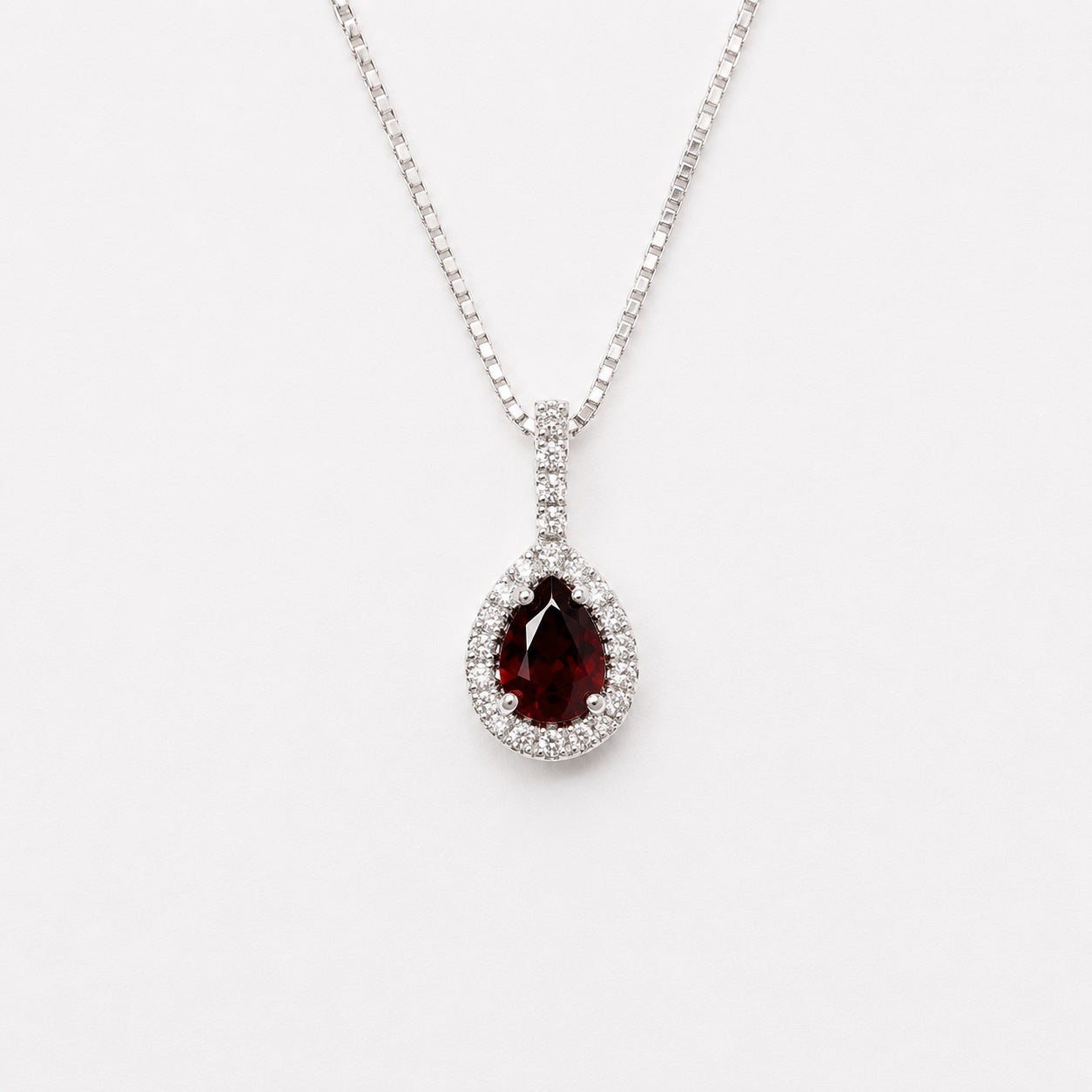 Genuine Pear Ruby Halo Pendant|14KW