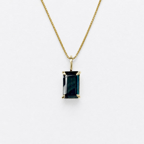 Emerald cut Blue Tourmaline Pendant 
