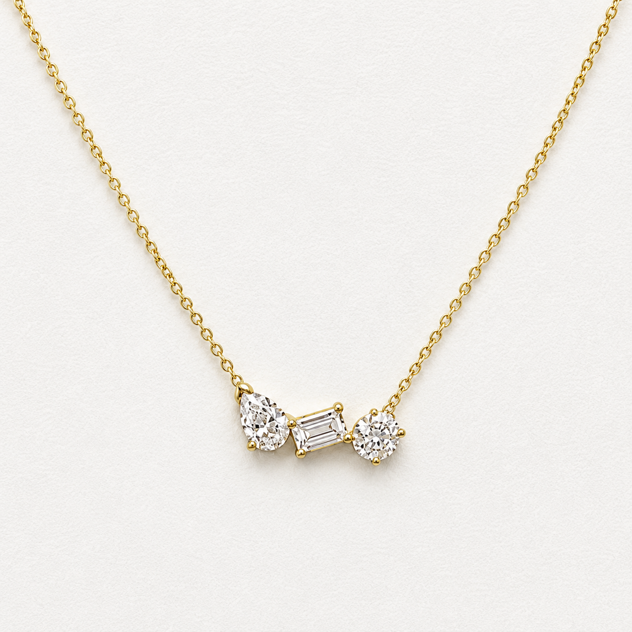0.75 Total Carat Weight Three Stone Lab Grown Diamond Necklace | 10K Yellow Gold