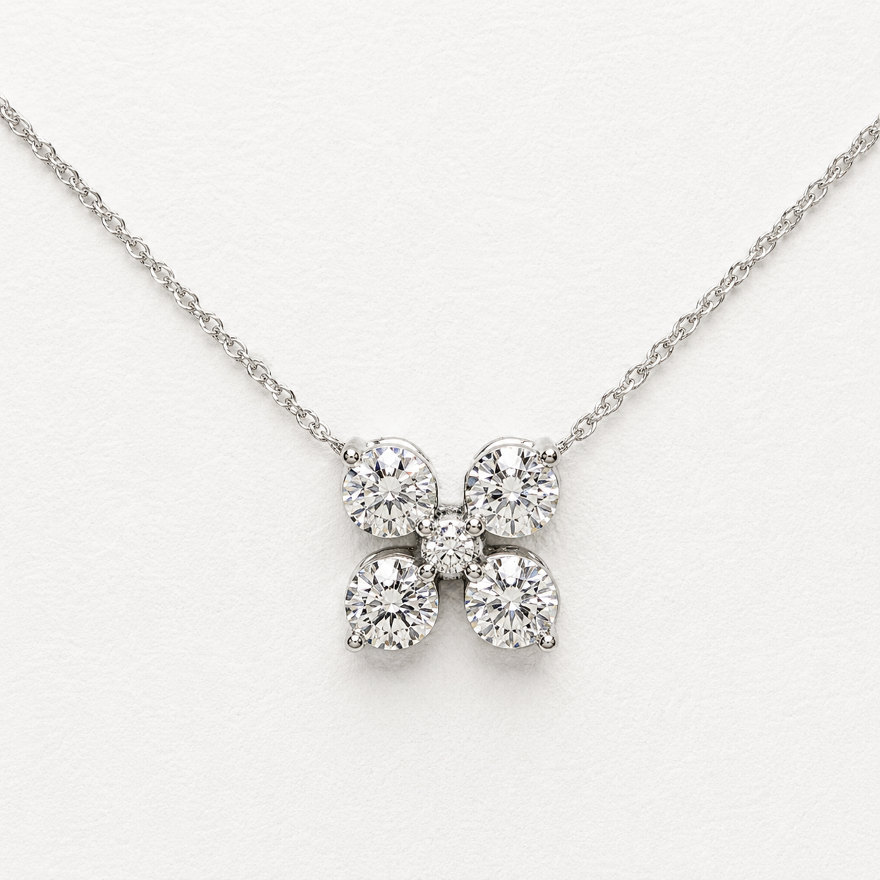 1.00 Total Carat Weight Floral Lab Grown Diamond Necklace | 10K White Gold
