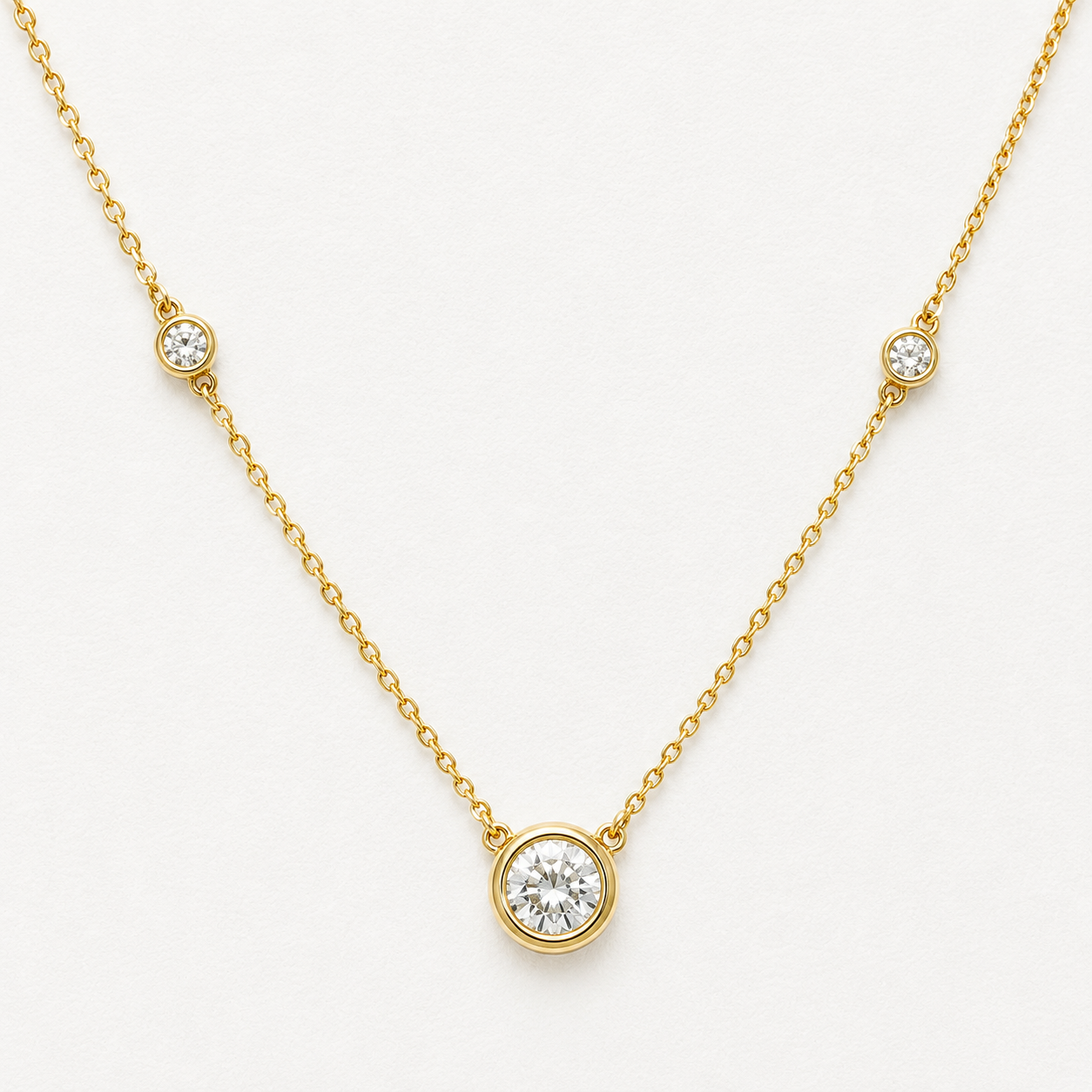 1.00 Carat Bezel Set Round Brilliant Cut Lab Grown Diamond Necklace | 10K Yellow Gold