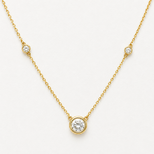 1.00 Carat Bezel Set Round Brilliant Cut Lab Grown Diamond Necklace | 10K Yellow Gold