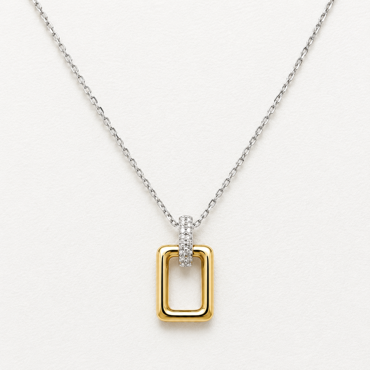 Bassali of New York Rectangular Necklace With Diamond Bale | 14K Yellow & White Gold