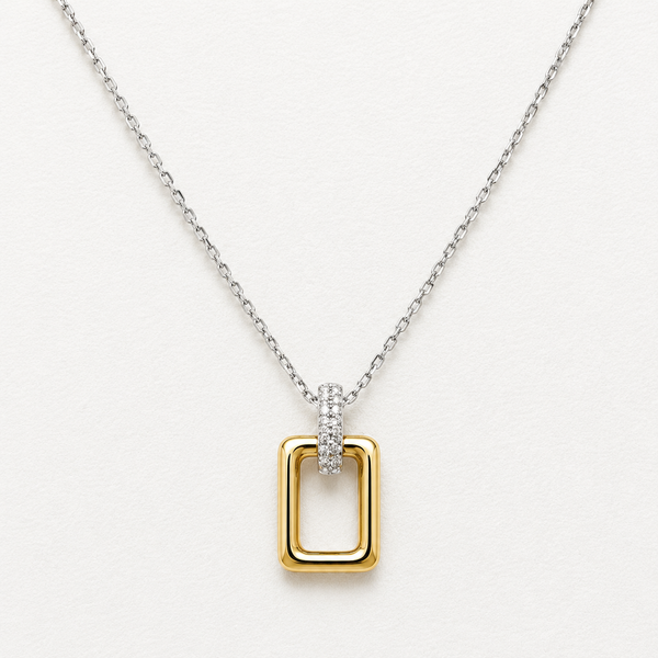 Bassali of New York Rectangular Necklace With Diamond Bale | 14K Yellow & White Gold
