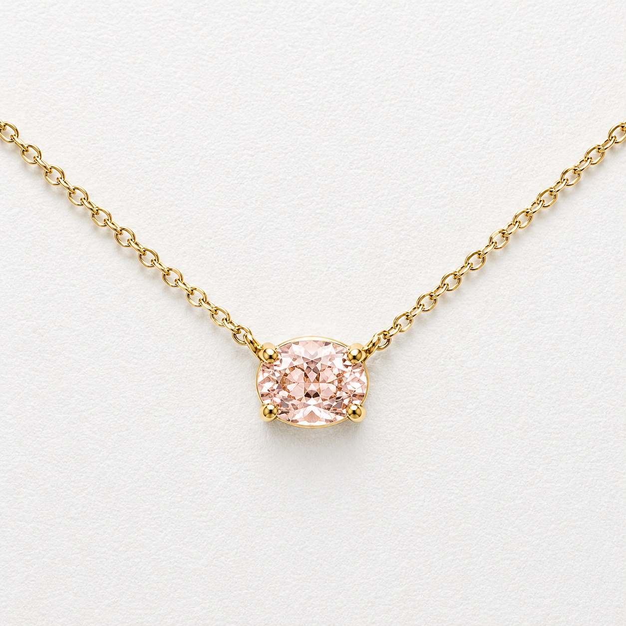 0.79 Carat East/West Set Pink Oval Cut Lab Grown Diamond Necklace | 10K & 14K Yellow Gold