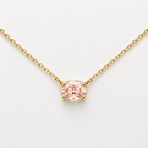 0.79 Carat East/West Set Pink Oval Cut Lab Grown Diamond Necklace | 10K & 14K Yellow Gold