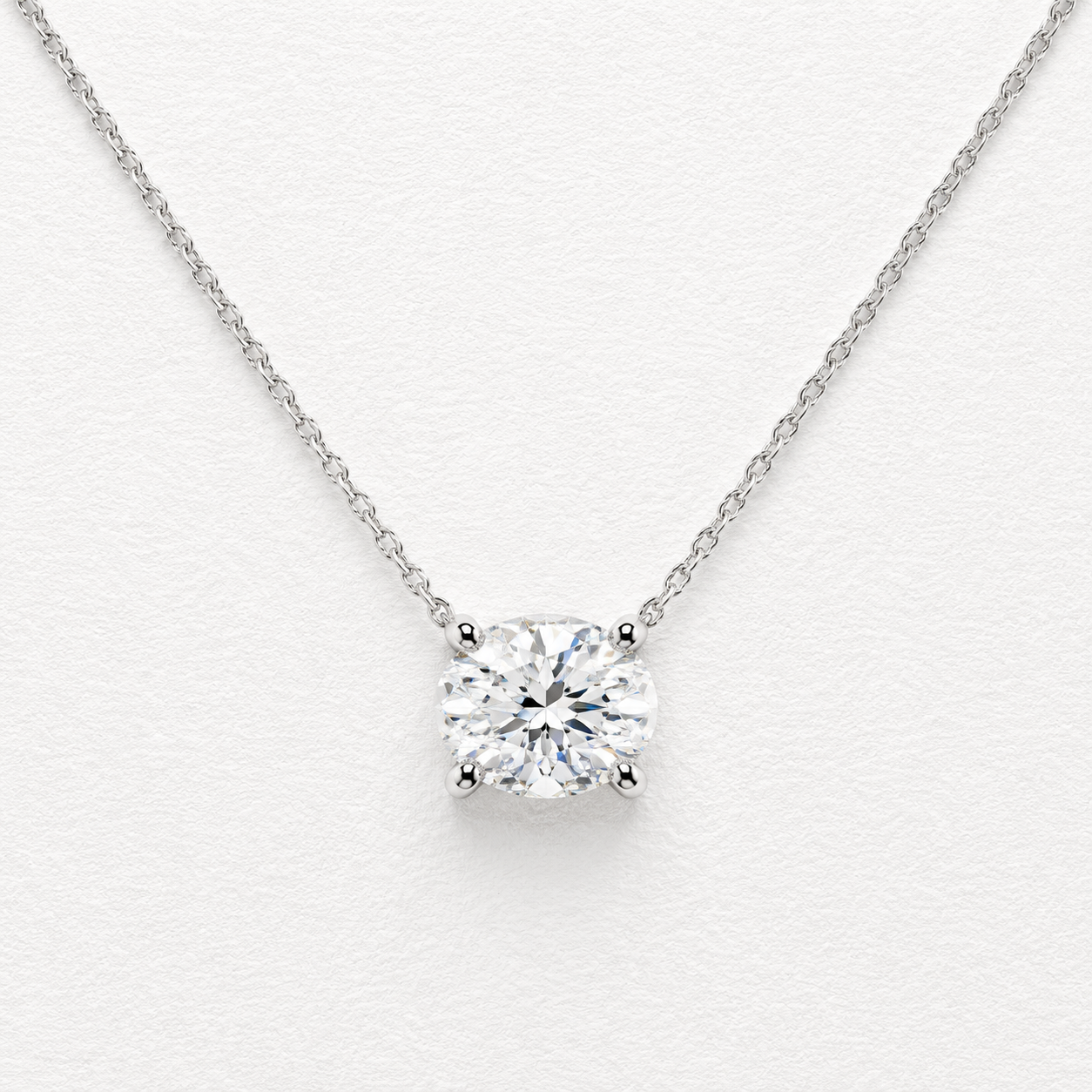 1.00 Carat East West Set Oval Cut Lab Grown Diamond Necklace | 10K White Gold
