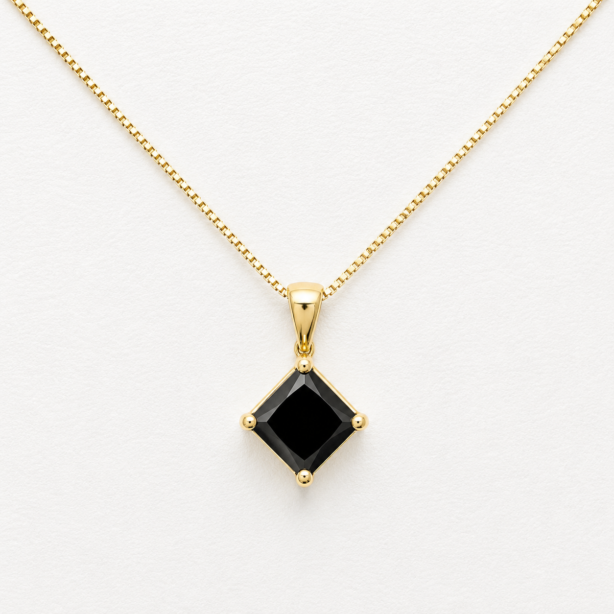 2.345 Carat Princess Cut Kite Set Natural Black Diamond Pendant | 14K Yellow Gold