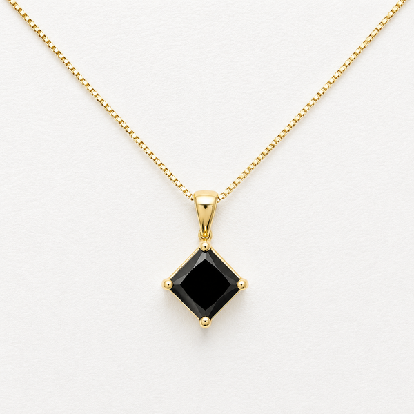 2.345 Carat Princess Cut Kite Set Natural Black Diamond Pendant | 14K Yellow Gold