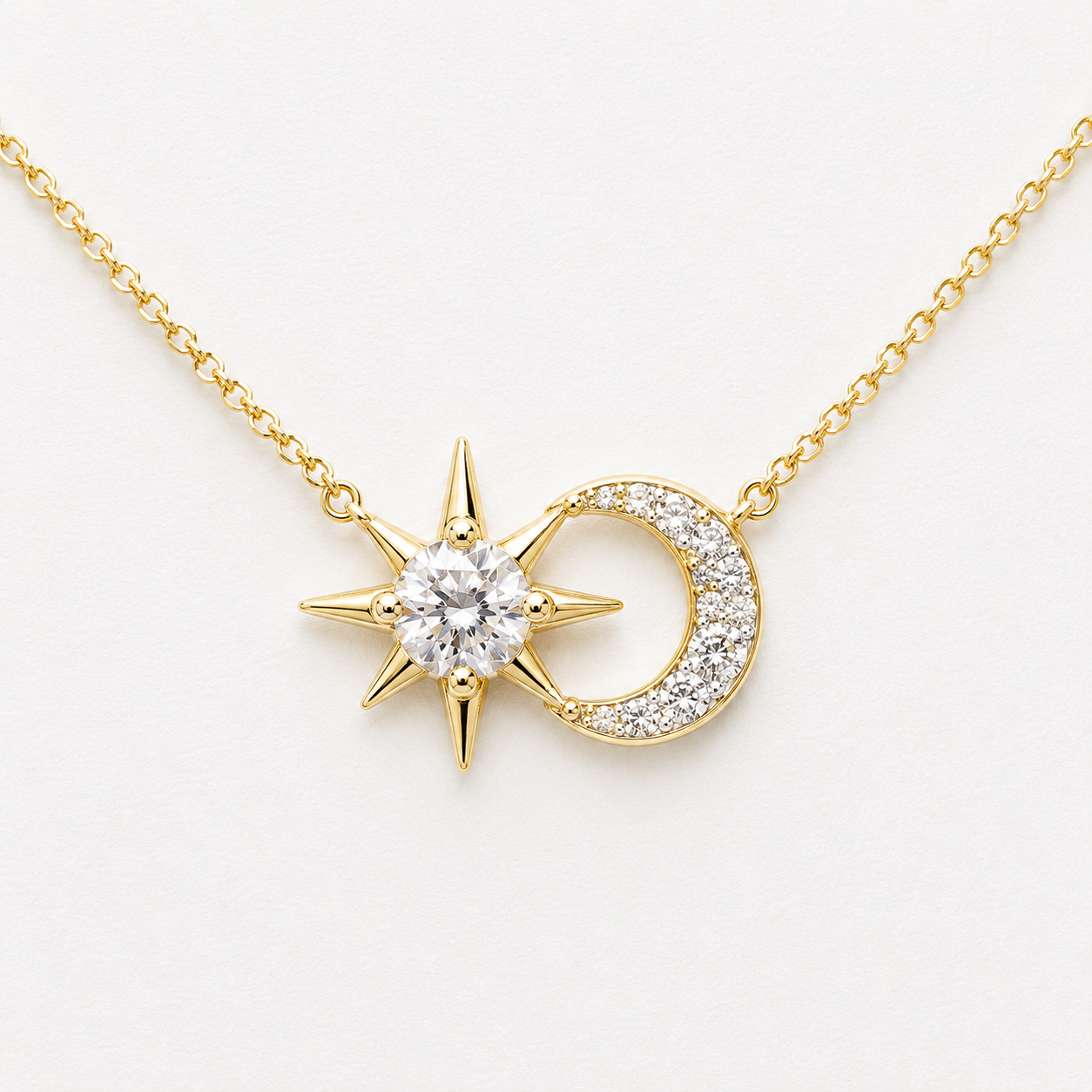 Sun & Moon Lab Grown Diamond Necklace | 10K Yellow gold