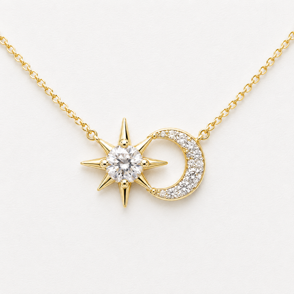 Sun & Moon Lab Grown Diamond Necklace | 10K Yellow gold
