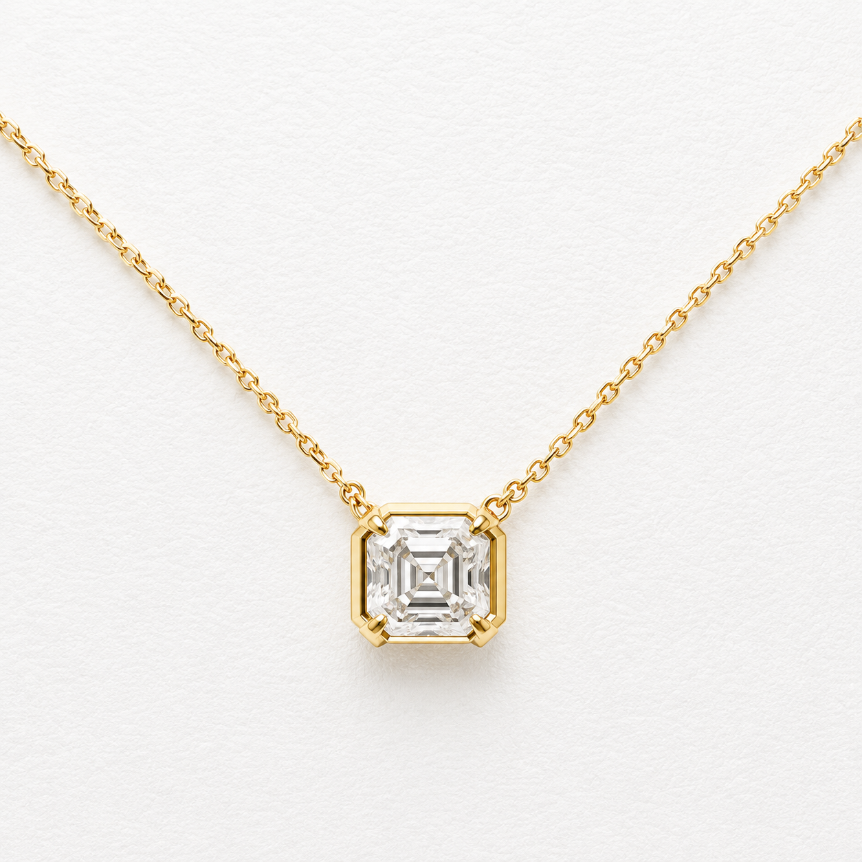 Half Bezel Set Emerald Cut Lab Grown Diamond Necklace | 10K Yellow Gold