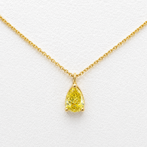 0.80 Carat Yellow Pear Cut Lab Grown Diamond Necklace | 10K Yellow Gold