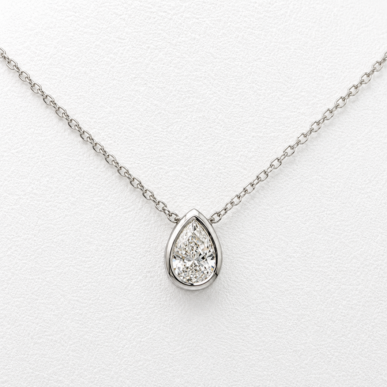 0.33 Carat Bezel Set Pear Cut Lab Grown Diamond Necklace | 14K White Gold