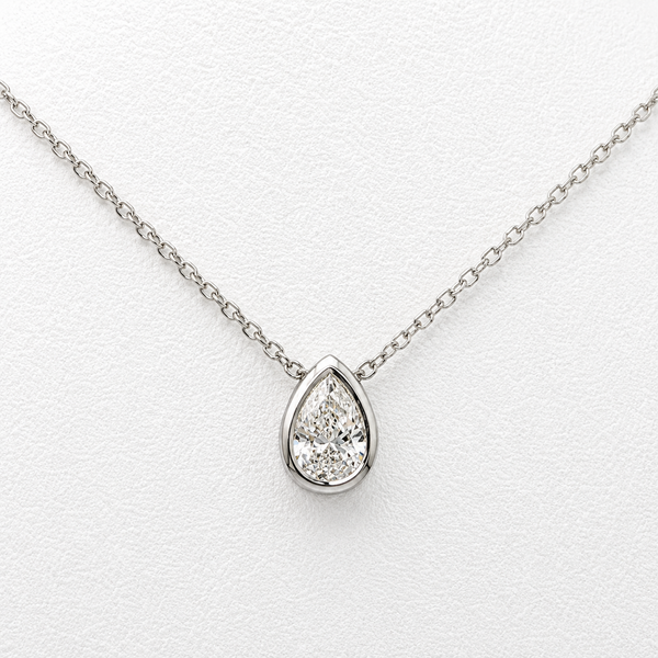 0.33 Carat Bezel Set Pear Cut Lab Grown Diamond Necklace | 14K White Gold