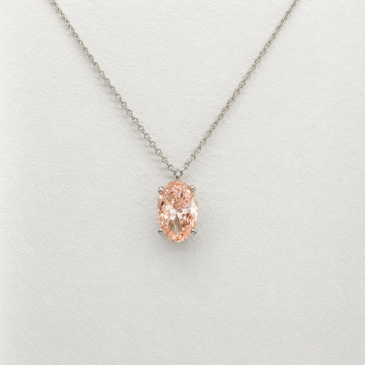 0.80 Carat Pink Oval Cut Lab Grown Diamond Necklace | 10K White Gold