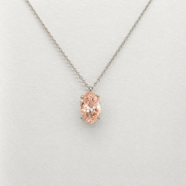 0.80 Carat Pink Oval Cut Lab Grown Diamond Necklace | 10K White Gold