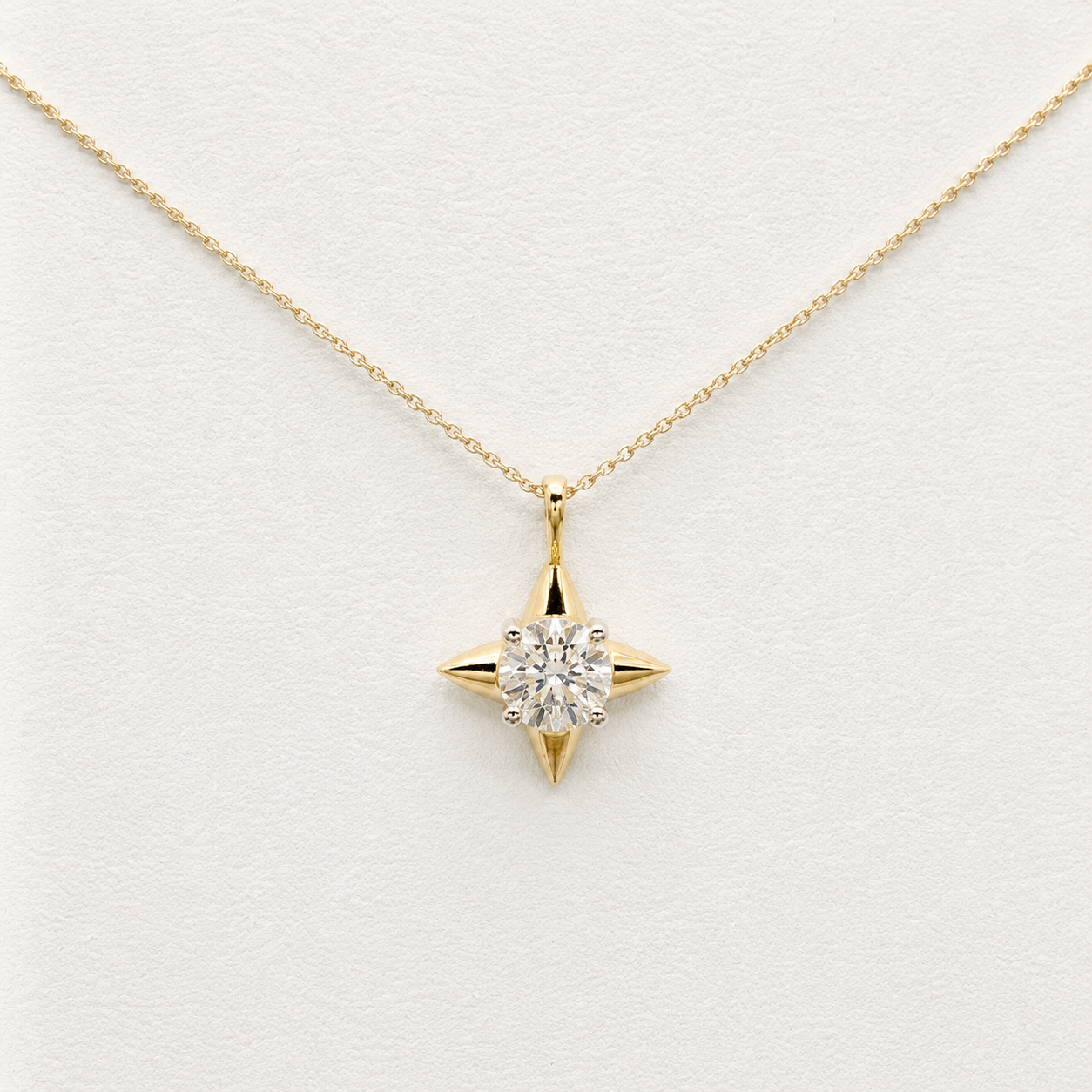 1.00 Carat Round Brilliant Cut Lab Grown  Diamond Star Necklace | 10K Yellow Gold