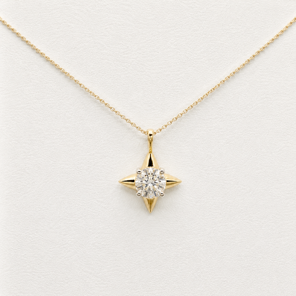 1.00 Carat Round Brilliant Cut Lab Grown  Diamond Star Necklace | 10K Yellow Gold