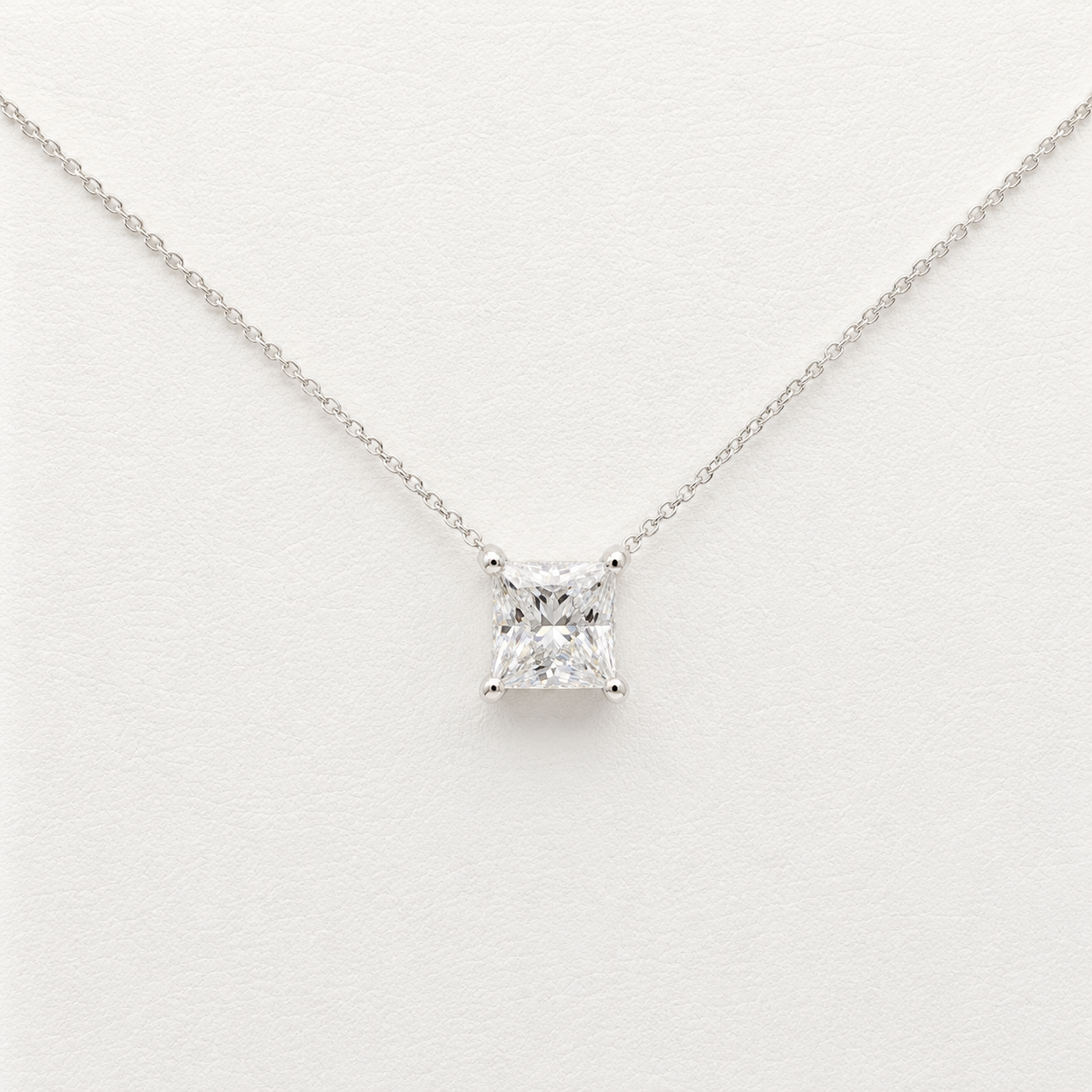 1.00 Carat Lab Grown Princess Cut Diamond Necklace | 14K White Gold