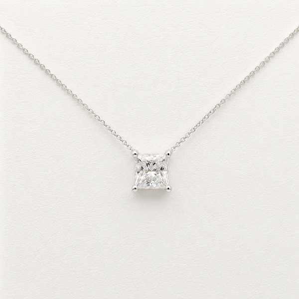1.00 Carat Lab Grown Princess Cut Diamond Necklace | 14K White Gold