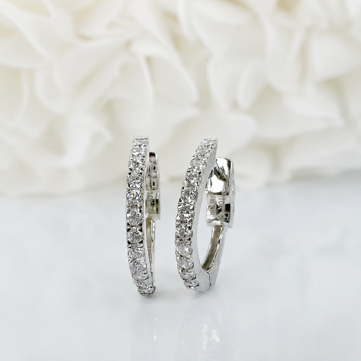 0.25 Total Carat Weight Lab Grown Diamond Hinged Huggie Hoops | 10K White Gold