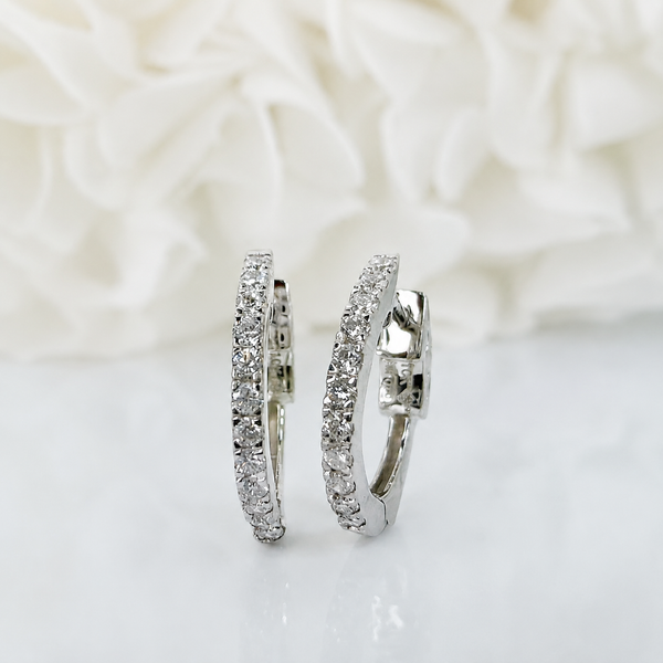 0.25 Total Carat Weight Lab Grown Diamond Hinged Huggie Hoops | 10K White Gold