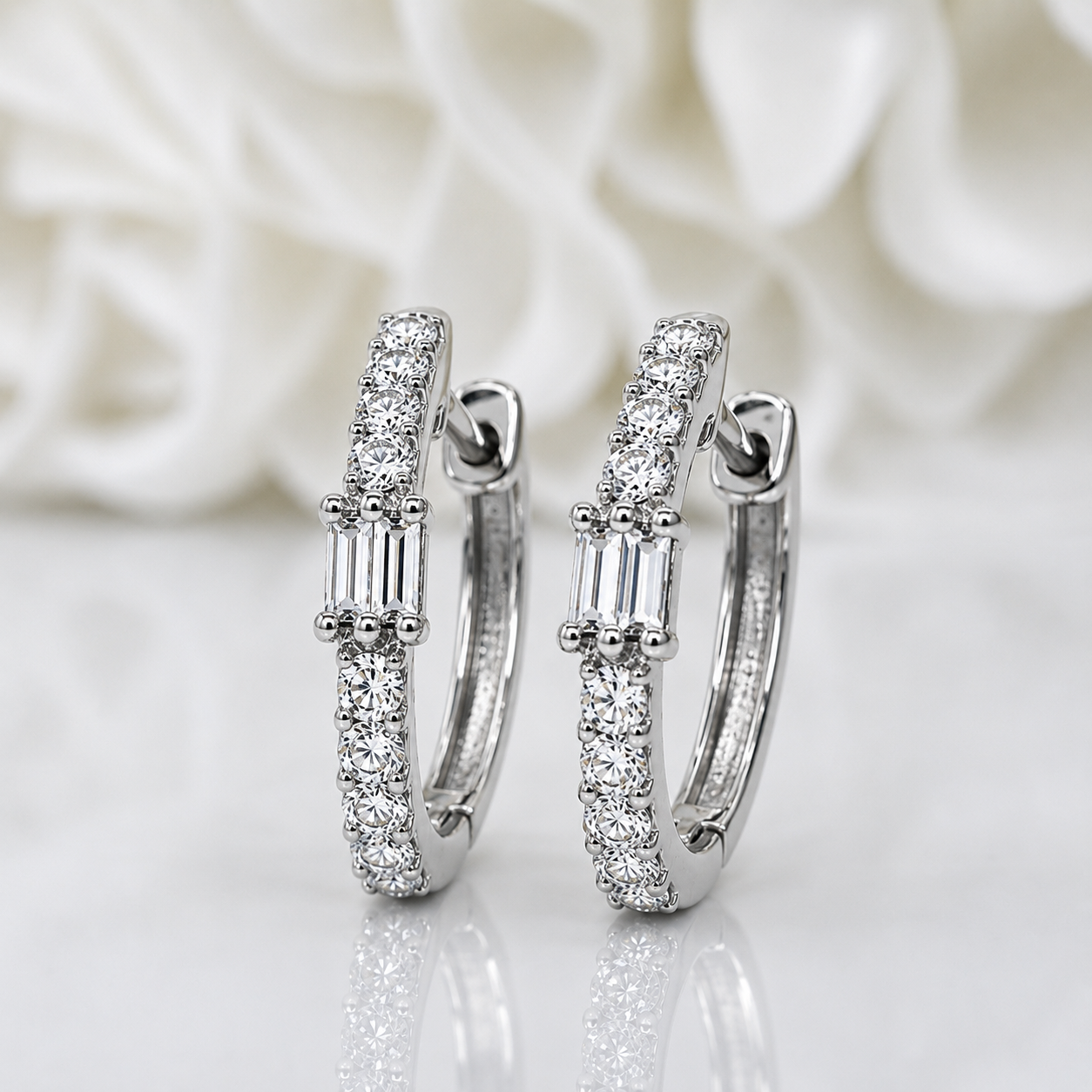 0.25 Total Carat Weight Lab Grown Diamond Hinged Huggie Hoops | 10K White Gold