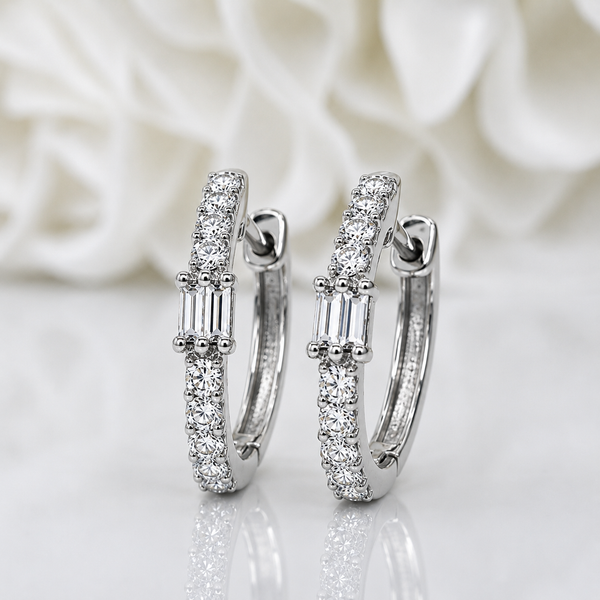 0.25 Total Carat Weight Lab Grown Diamond Hinged Huggie Hoops | 10K White Gold
