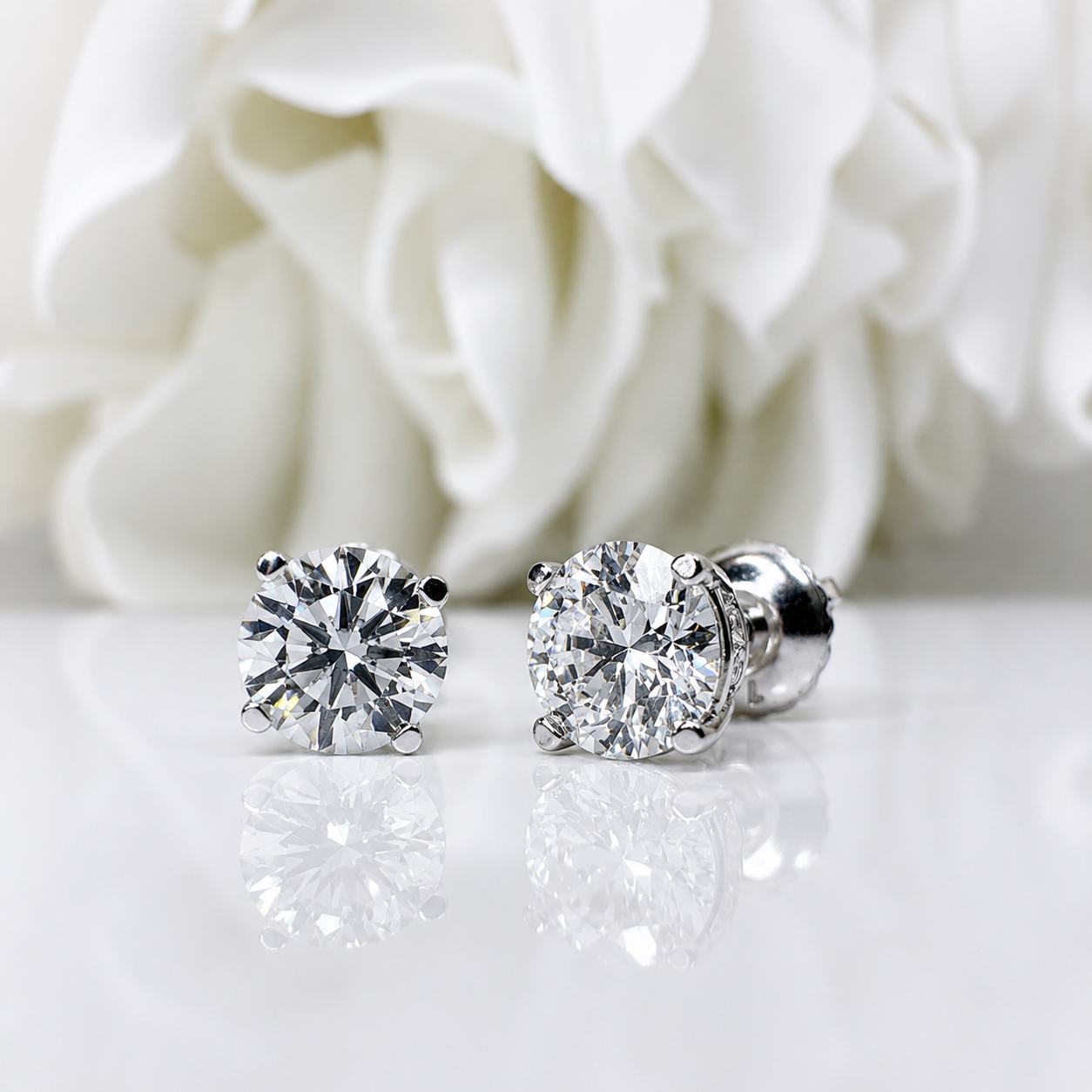 1.00 Total Carat Weight Round Brilliant Cut Lab Grown Diamond Stud Earrings | 14K White Gold