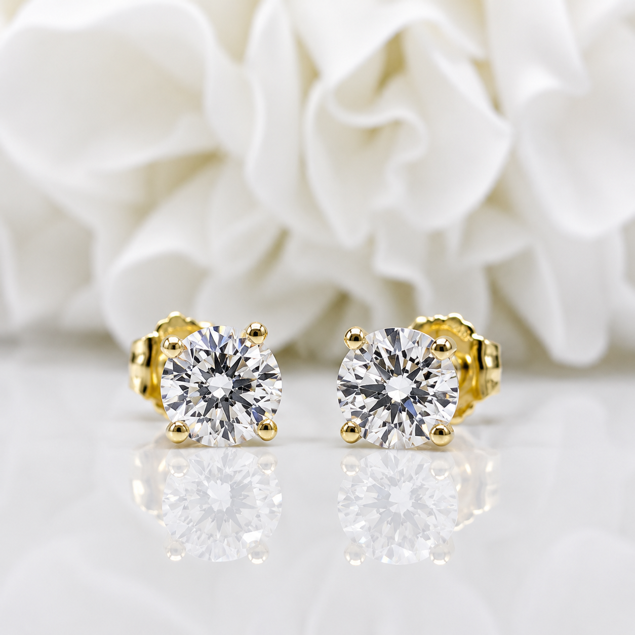 0.78 Total Carat Weight Round Brilliant Cut Lab Grown Diamond Studs | 14K Yellow Gold