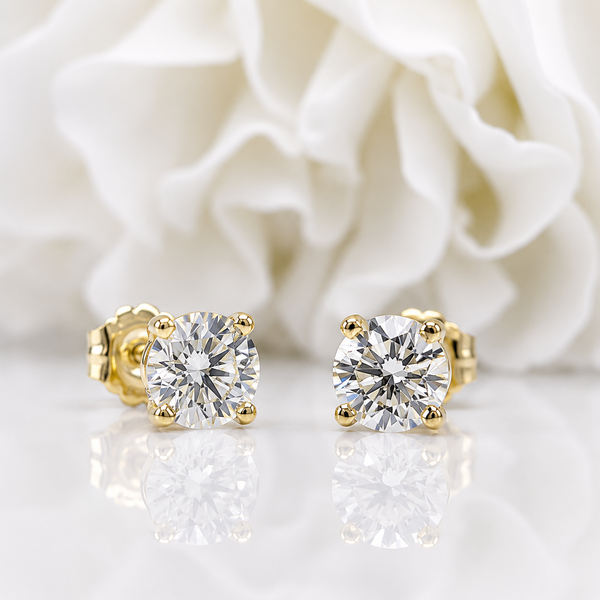 0.735 Total Carat Weight Round Brilliant Cut Lab Grown Diamond Stud Earrings | 14K Yellow Gold
