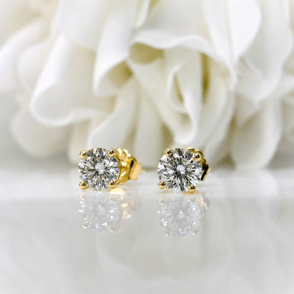 0.58 Total Carat Weight Round Brilliant Lab Grown Diamond Stud Earrings | 14K Yellow Gold