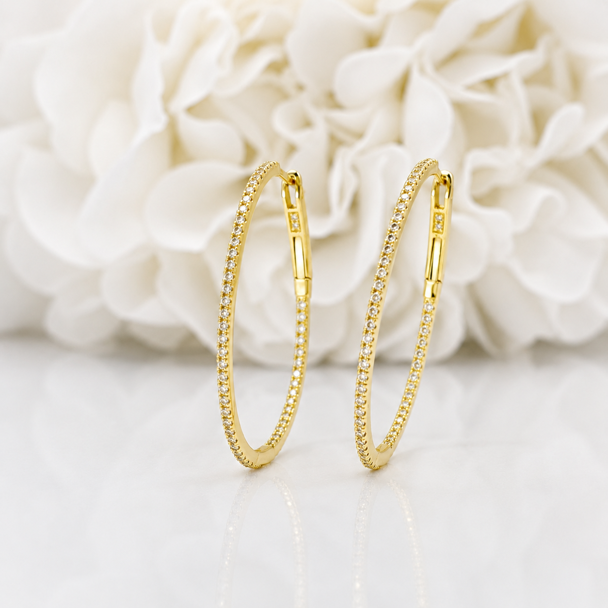 0.24 Carat Total Weight Natural Diamond Oval Hoops | 14K Yellow Gold
