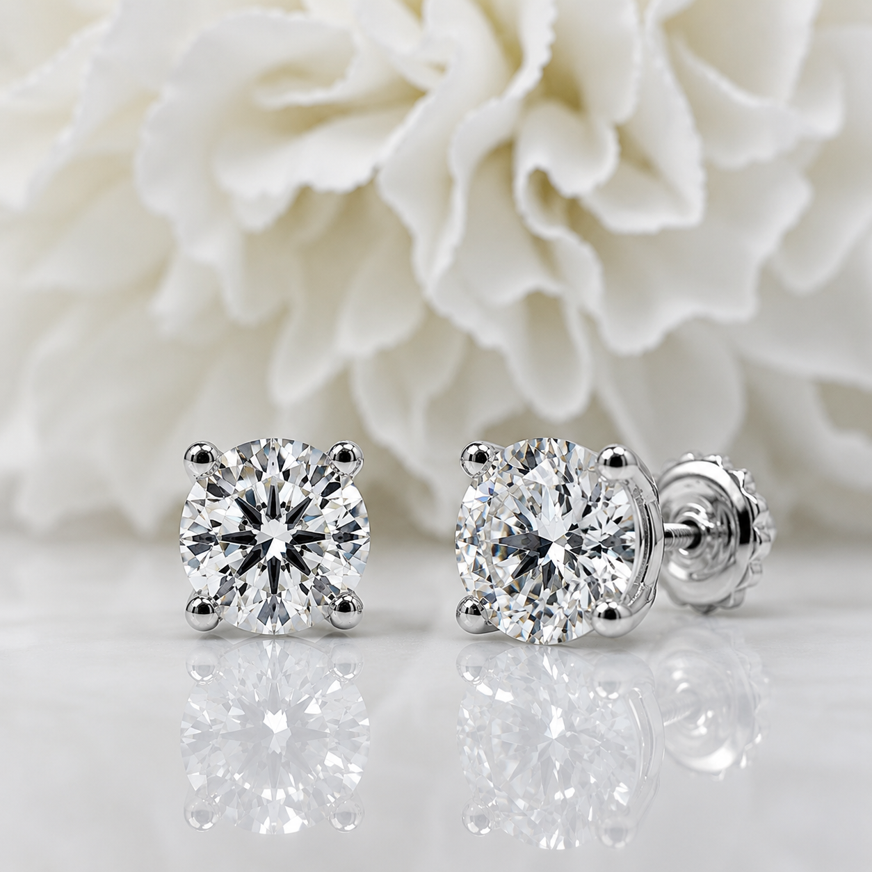 2.00 Total Carat Weight Round Brilliant Cut Lab Grown Diamond Stud Earrings | 14K White Gold