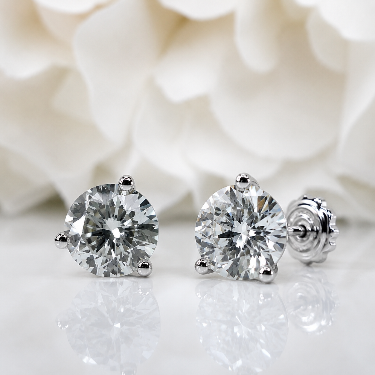 2.00 Total Carat Weight Round Brilliant Lab Grown Diamond Martini Prong Studs | 10K White Gold