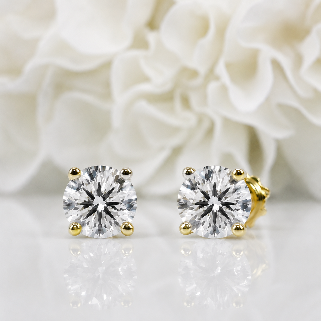 1.30 Total Carat Weight Round Brilliant Cut Lab Grown Diamond Stud Earrings | 14K Yellow Gold