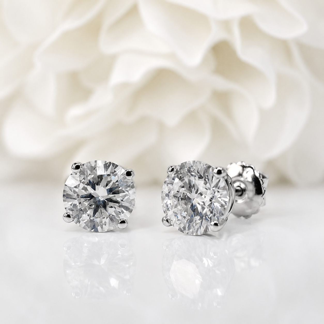 1.50 Total Carat Weight Round Brilliant Cut Lab Grown Diamond Stud Earrings | 10K White Gold