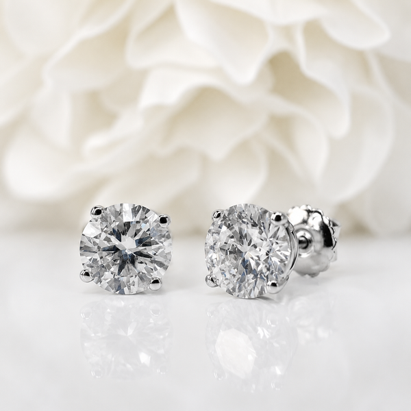 1.50 Total Carat Weight Round Brilliant Cut Lab Grown Diamond Stud Earrings | 10K White Gold