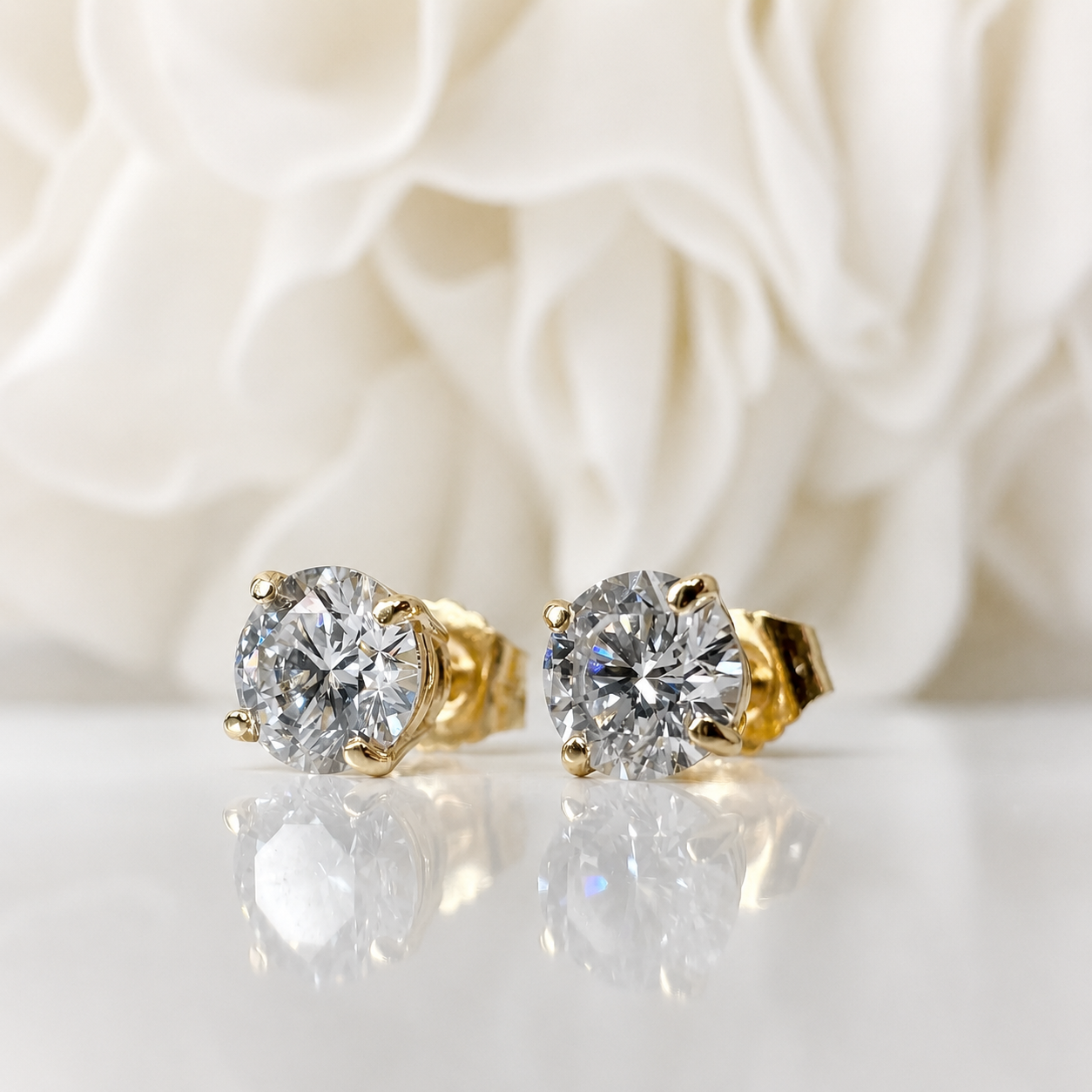 1.06 Total Carat Weight Round Brilliant Cut Lab Grown Diamond Stud Earrings | 14K Yellow Gold