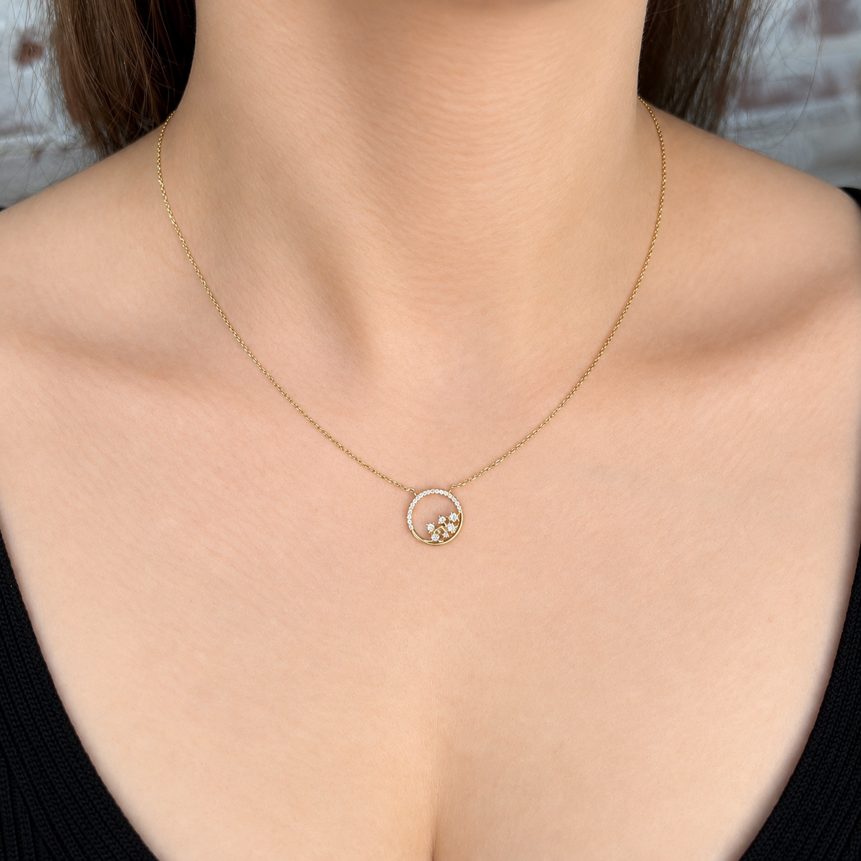0.14 Total Carat Weight Multi-Shape Natural Diamond Necklace | 14K Yellow Gold