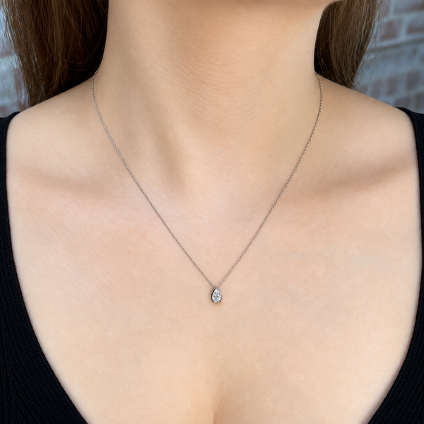 0.33 Carat Bezel Set Pear Cut Lab Grown Diamond Necklace | 14K White Gold