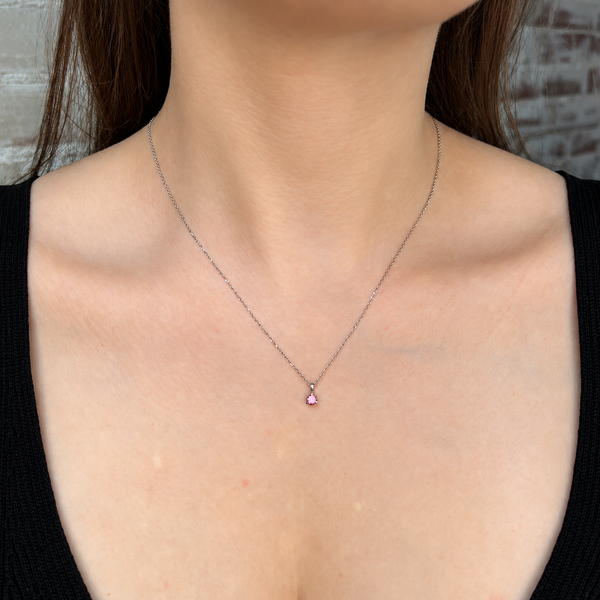 Natural Round Pink Tourmaline Pendant | 10K White Gold