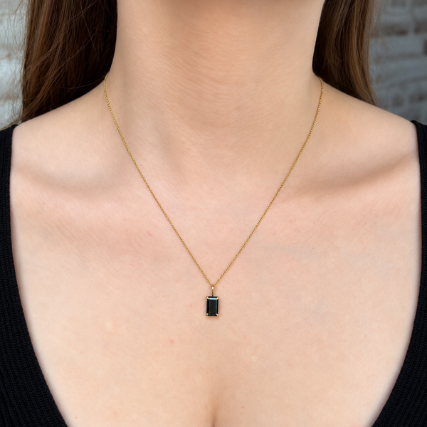 1.96 Carat Natural Emerald Cut Green Tourmaline Pendant | 14K Yellow Gold