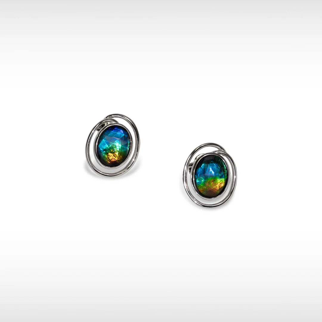 Korite Essentials Collection Oval Ammolite Earrings | Sterling Silver