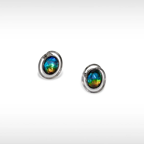 Korite Essentials Collection Oval Ammolite Earrings | Sterling Silver