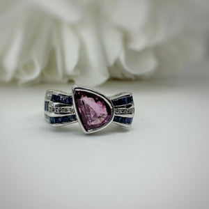 Vintage 18kw 1.61 pear shaped pink sapphire ring
