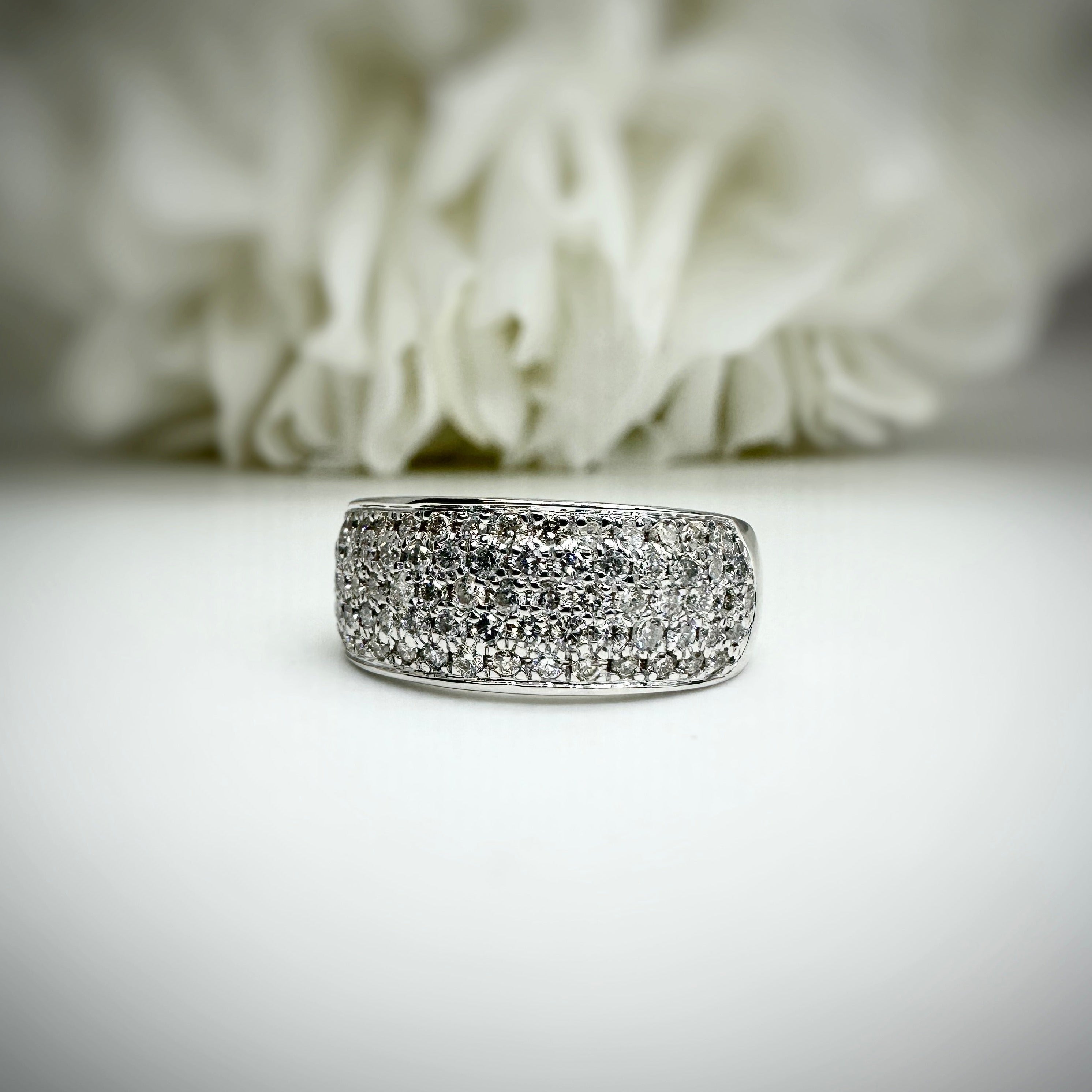 10k White gold pave natural diamond band -1.00CTW