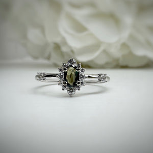 Genuine Alexandrite & Diamond Halo Design Ring in White Gold