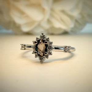 Genuine Alexandrite & Diamond Halo Design Ring in White Gold